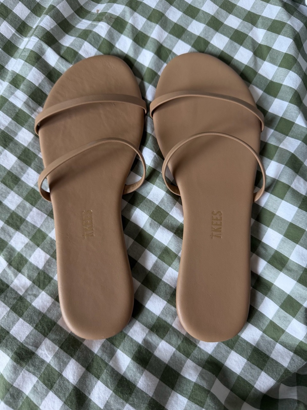 TKEES Double Strap Slide Sandals in Light Brown